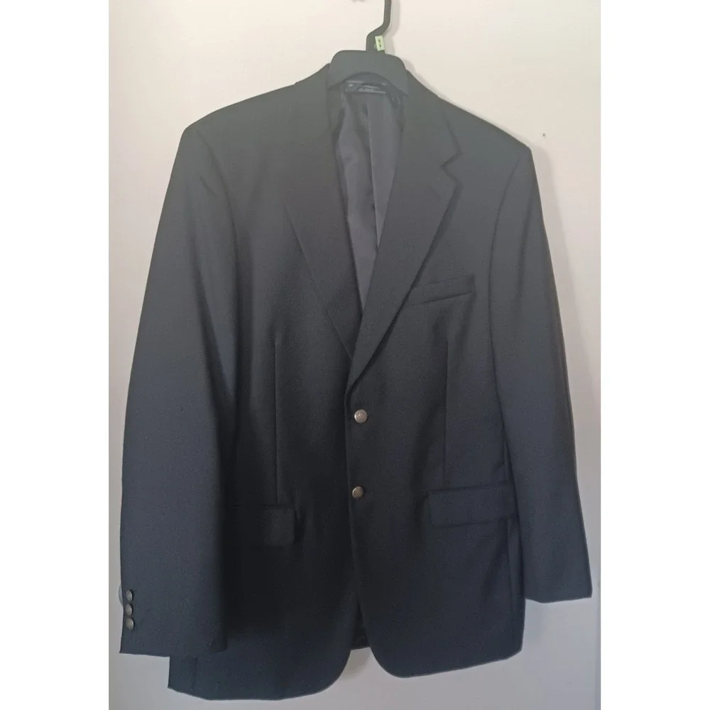 Bert Pulitzer Navy Blazer 42L Gold Crest Button Wool Blend Sport Coat Preppy Vtg